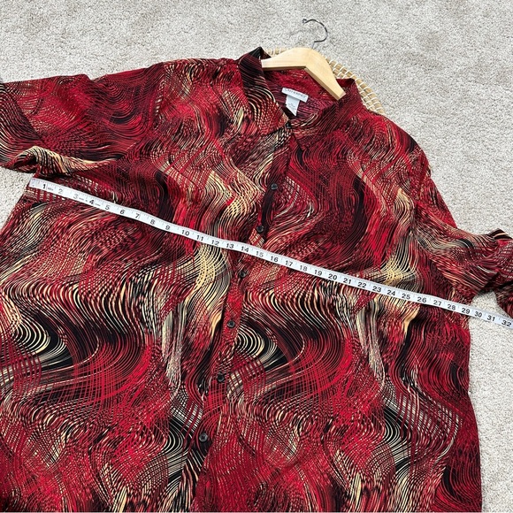 Catherines Collared Button-Up Top Blouse Asymmetric Artsy Boho Red Plus Size 3X - Picture 11 of 12